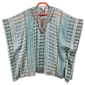 Chicos Beaded Kaftan Top Green‎ Large or XL